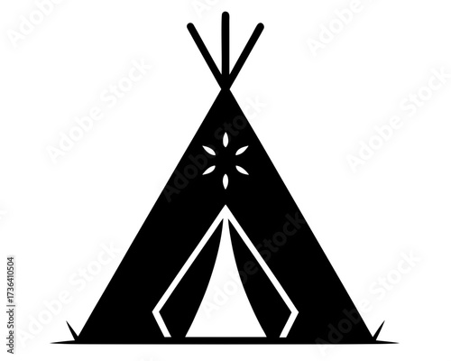 teepee tent black silhouette vector, camping teepee icon vector