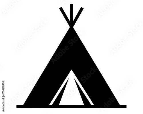 teepee tent black silhouette vector, camping teepee icon vector