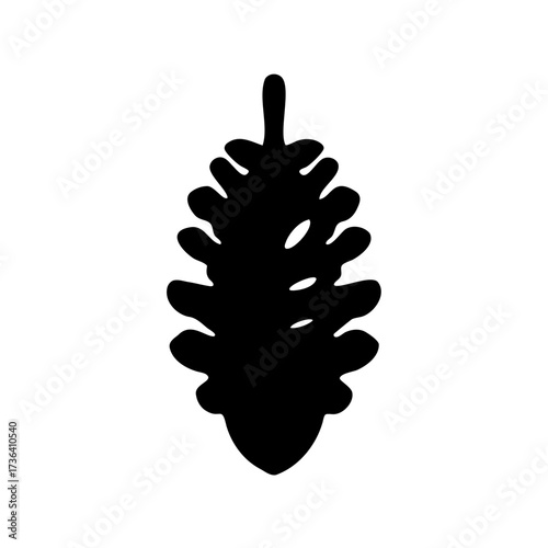 Black silhouette of a stylized pinecone or conifer fruit on white background