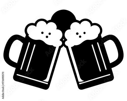 Beer Mug black silhouette vector,Two clinking beer mugs icon