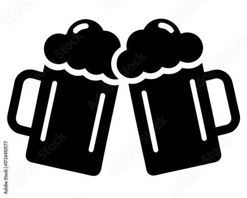 Beer Mug black silhouette vector,Two clinking beer mugs icon