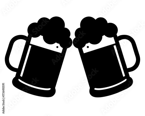 Beer Mug black silhouette vector,Two clinking beer mugs icon