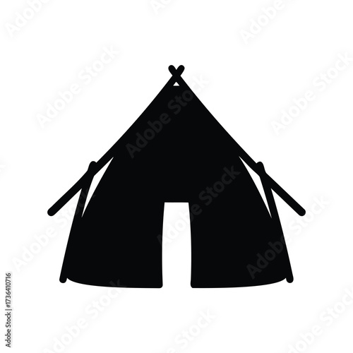 Black and white vector illustration of a simple camping teepee tent