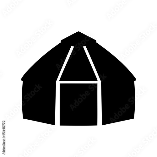 Black silhouette of a traditional tipi or wigwam structure isolated