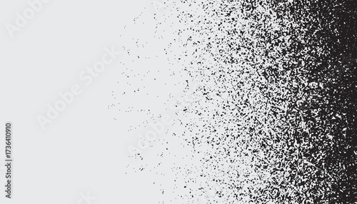 Grunge wavy sand grain background. Stippling curved gradient wave texture. Gritty noise dotwork wallpaper. Black dots, speckles, particles or granules.