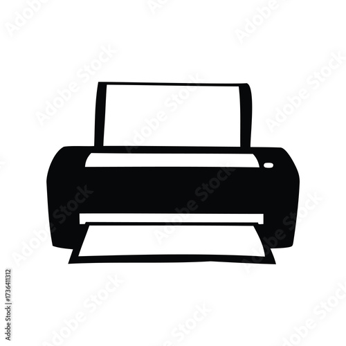 Bold black and white image of a modern inkjet printer machine