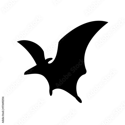 Black Pterodactyl Silhouette on White Background Depicting Prehistoric Flying Reptile