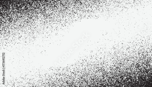 Grunge wavy sand grain background. Stippling curved gradient wave texture. Gritty noise dotwork wallpaper. Black dots, speckles, particles or granules.