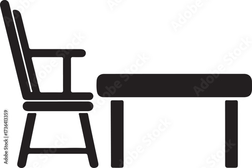 Table and chair for Baby dinning in silhouette 