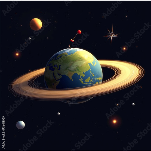 orbital rings, space concept, digital artwork, galaxy, celestial body,