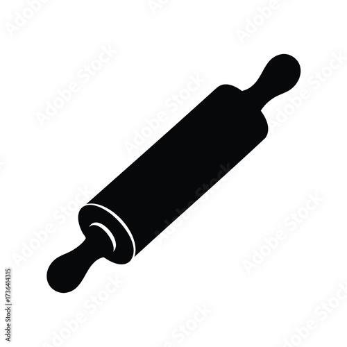 Black and white illustration of a wooden rolling pin for baking