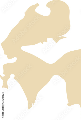 An abstract beige silhouette with smooth yet irregular edges, resembling a surreal organic figure or imaginative map-like shape.