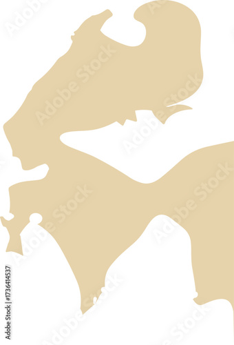 An abstract beige silhouette with smooth yet irregular edges, resembling a surreal organic figure or imaginative map-like shape.