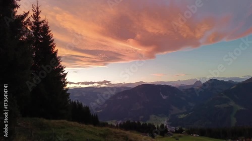 Timelapse stunning sunrise over the mountains in the Alps in Austria during early evening