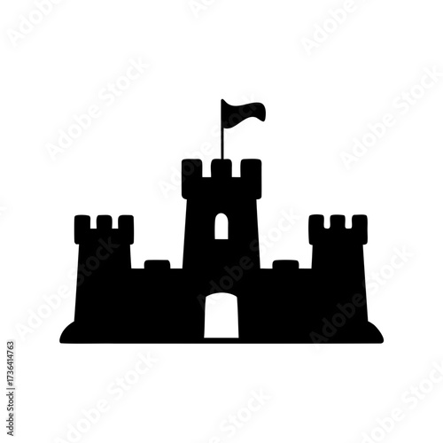 Silhouette of a Medieval Castle with Flag on Top of Tower