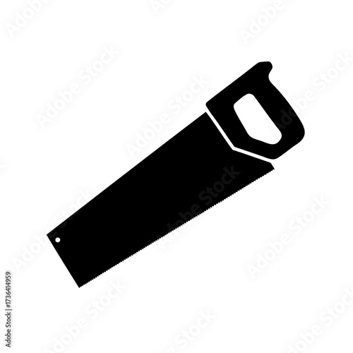 Black silhouette of a hand saw on a white background illustration