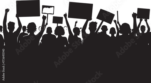 Crowd of people with protest signs raised demonstration