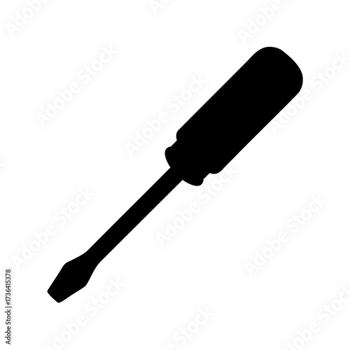 Isolated black silhouette of a standard flathead screwdriver on a white background