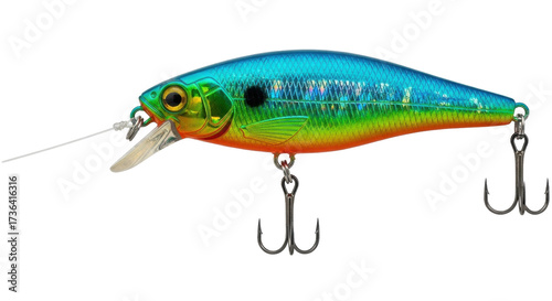 Foto Isolated, colorful crankbait fishing lure with treble hooks for freshwater bass