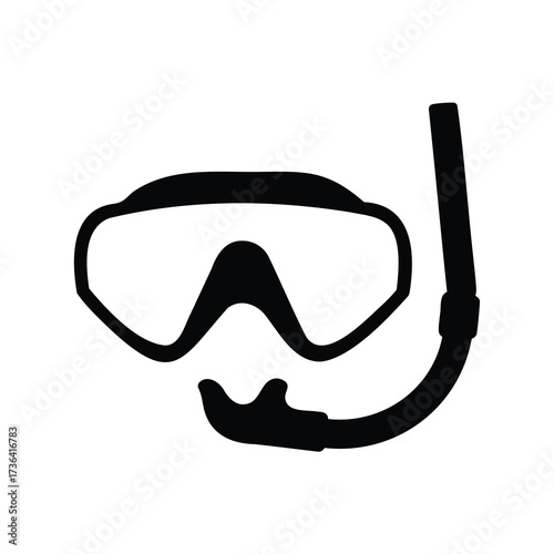 Black and white illustration of diving mask and snorkel for swimming