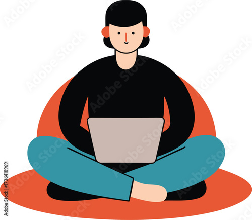 Person working on laptop in lotus pose silhouette