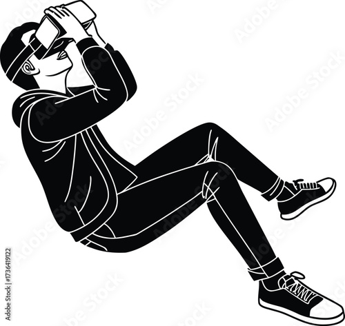 Person wearing virtual reality headset silhouette