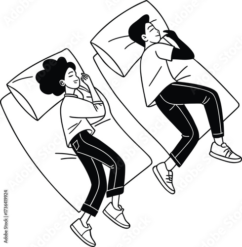 Two people sleeping in bed silhouette