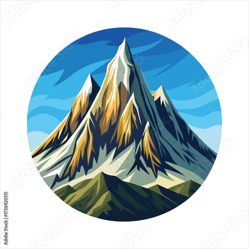 Majestic snowy mountain peak under a bright blue sky landscape