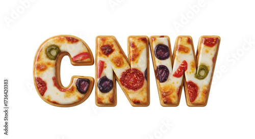 Pizza Topped Letters CNW Isolated on Black alphabet
