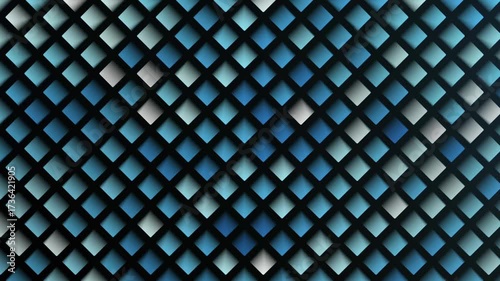 Abstract animated background of diamonds in blue, green and beige colors. Geometric background.