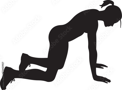Black silhouette of a woman in a plank position on hands and knees