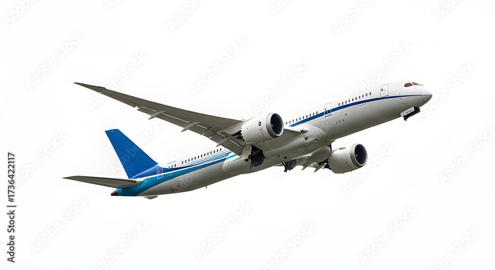 Obraz premium A modern jet airliner soaring through the sky, showcasing its sleek design and powerful engines