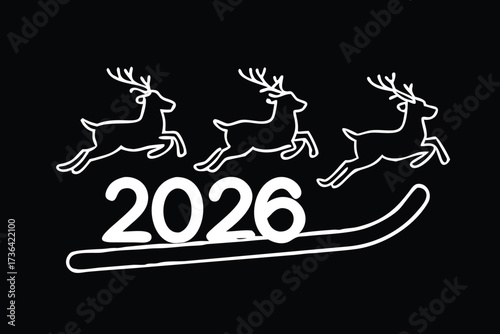Santa s sleigh and reindeer with the year 2026