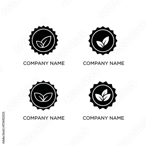 Collection of Black and White Organic Product Logos with Leaf Design.
