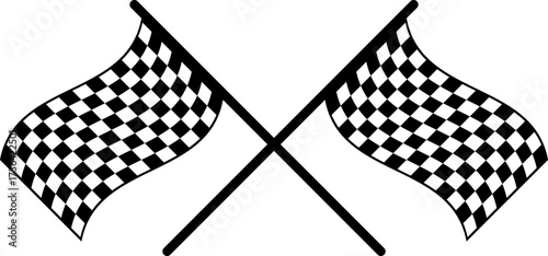 Two crossed checkered flags on white background