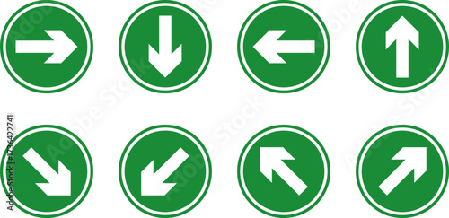 Collection of green oval directional arrows