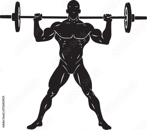 Black silhouette of a muscular man lifting a barbell 