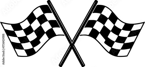 vector black and white crossed racing flags illustration. checkered wavy rally flags isolated on white background
