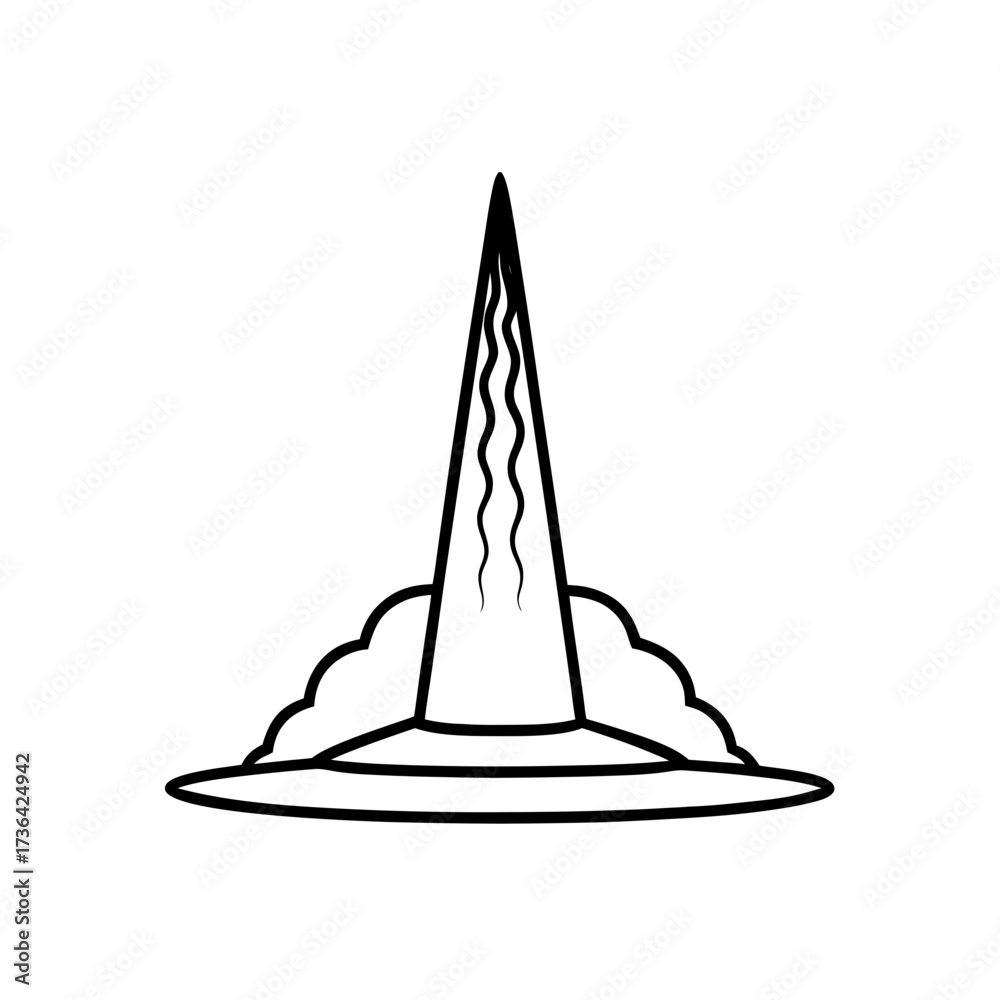 Fototapeta premium Outlined pointy witch hat with cloud trim silhouette