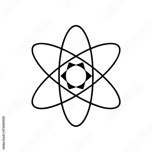 Atom symbol with eight pointed star center silhouette