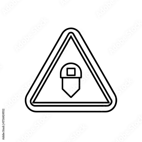 Warning sign of a falling or dislodged rock silhouette