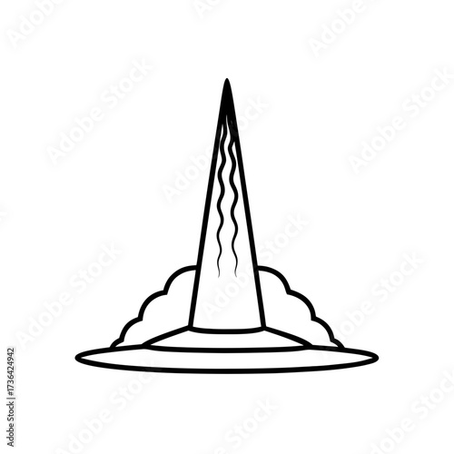 Outlined pointy witch hat with cloud trim silhouette