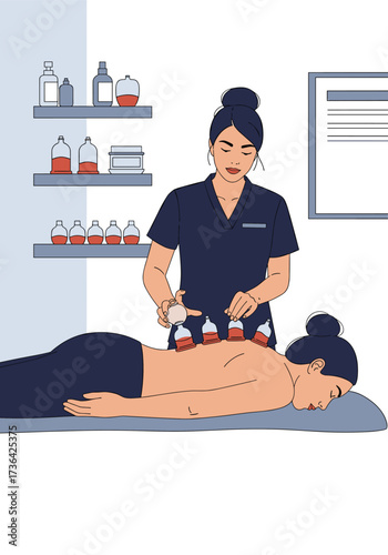 A professional cupping therapy session providing relaxation and muscle relief.