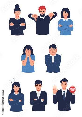 Various illustrations of people expressing negative emotions and reactions.