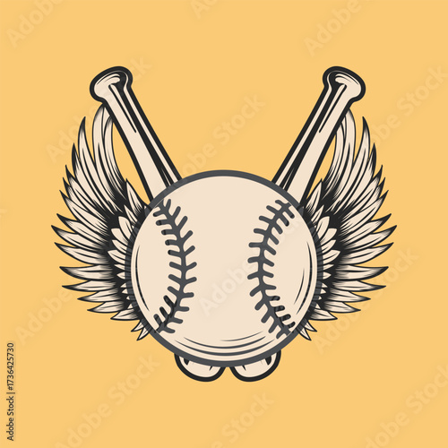 Softball sport bat with wings black and white design