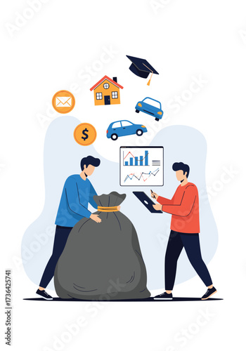 Two people discuss financial planning and investment strategies for future expenses.