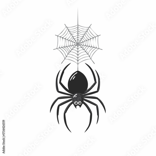 Creepy black spider on a web illustration for Halloween design