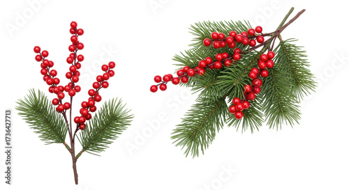 Isolated holiday greenery arrangement, artificial berry branches for Christmas decoration