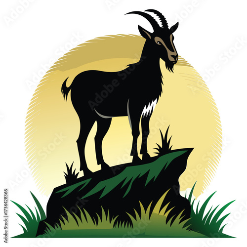 Majestic Black Goat Standing on a Rocky Outcrop majestic black