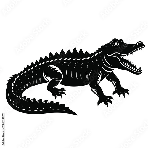 Stylized Black Crocodile Illustration for Design Projects stylized black crocodile